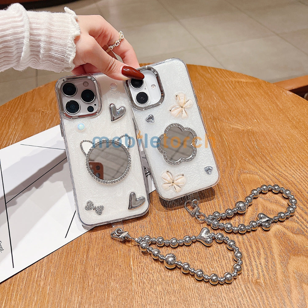 Mirror Rubber Gel TPU (Soft) Phone Case with Bracelet - iPhone 15 Pro Max