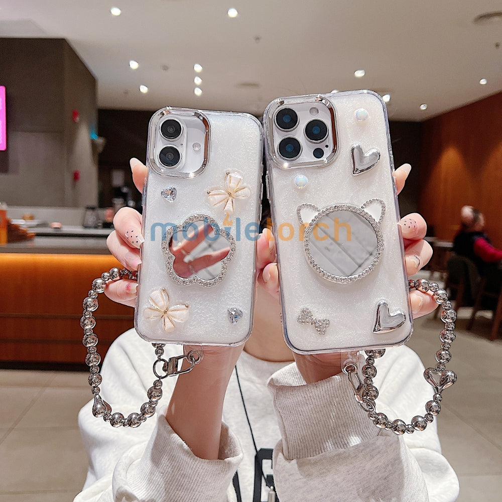 Mirror Rubber Gel TPU (Soft) Phone Case with Bracelet - iPhone 15 Pro Max