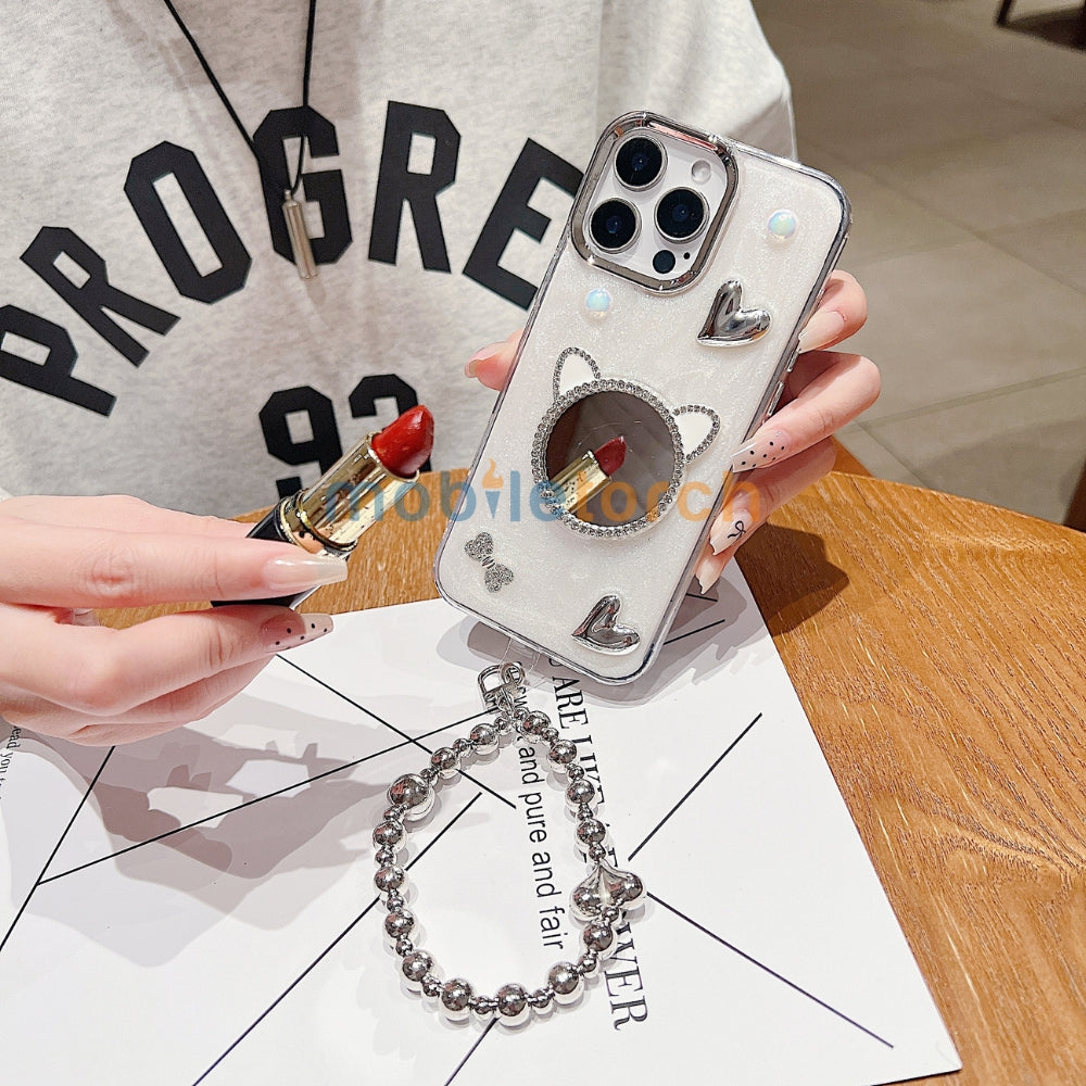 Mirror Rubber Gel TPU (Soft) Phone Case with Bracelet - iPhone 15 Pro Max