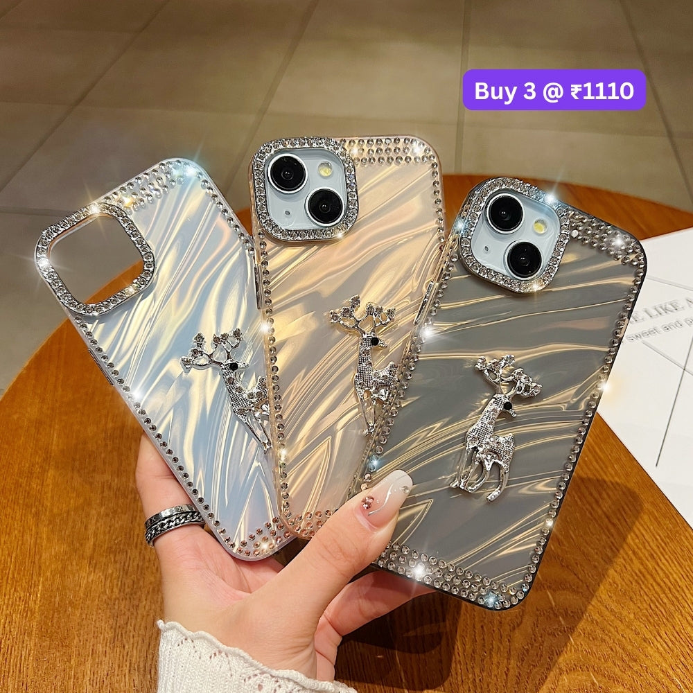 Mriga Charm with Shining Diamond Border PC (Hard) and TPU (Soft) Phone Case | Mobile Cover - iPhone 15 Plus