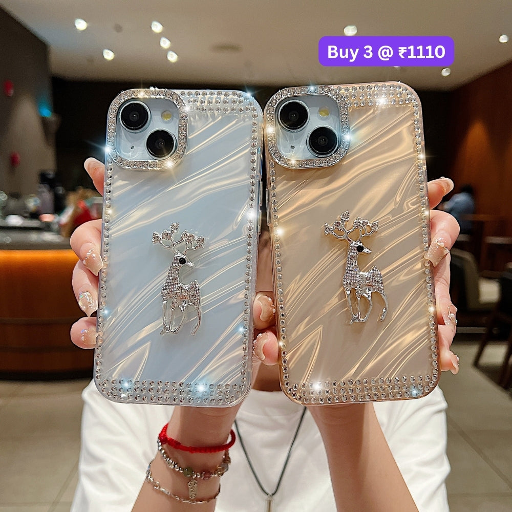Mriga Charm with Shining Diamond Border PC (Hard) and TPU (Soft) Phone Case | Mobile Cover - iPhone 15 Plus
