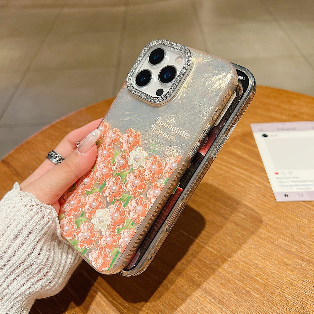 Oil Painted Flower with Embossed Pearl Phone Case