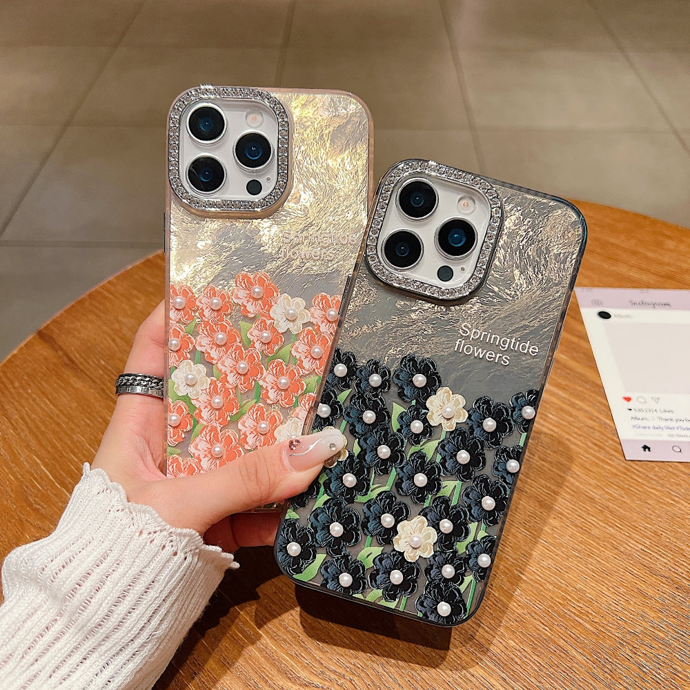 Oil Painted Flower with Embossed Pearl Phone Case