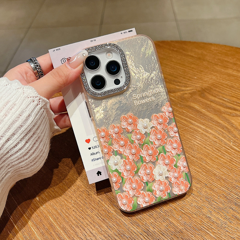 Oil Painted Flower with Embossed Pearl Phone Case