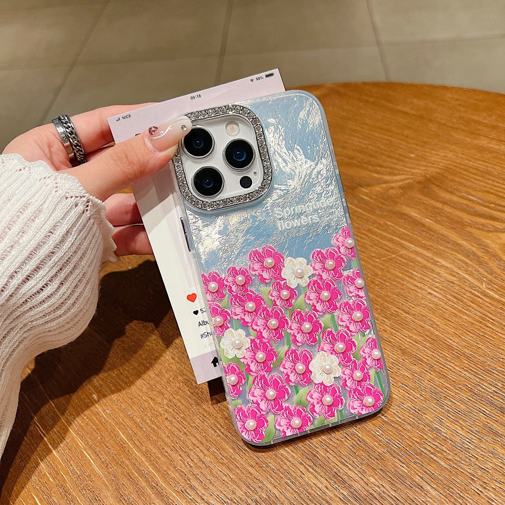 Oil Painted Flower with Embossed Pearl Phone Case