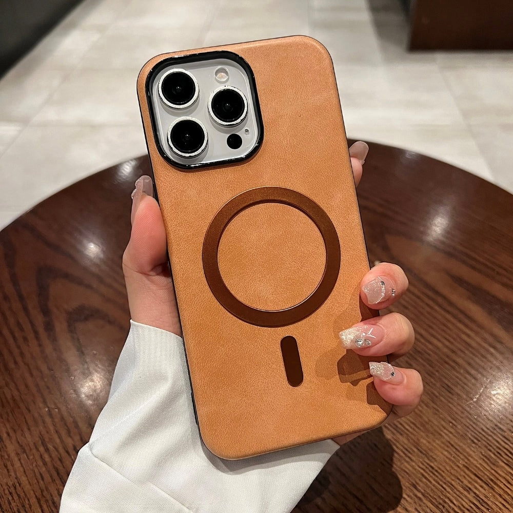 PU Leather Magnetic Charger Phone Case - iPhone 16 Plus