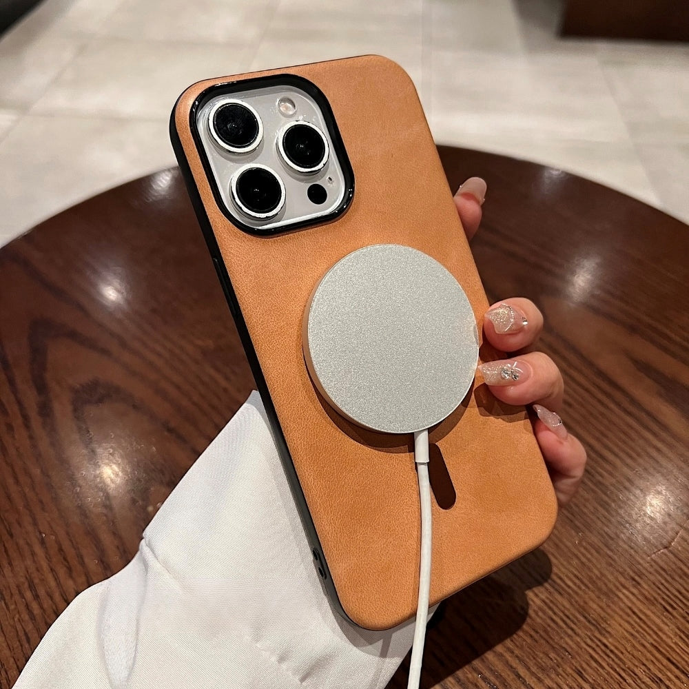 PU Leather Magnetic Charger Phone Case - iPhone 16 Plus