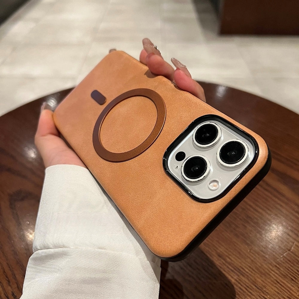 PU Leather Magnetic Charger Phone Case - iPhone 16 Plus