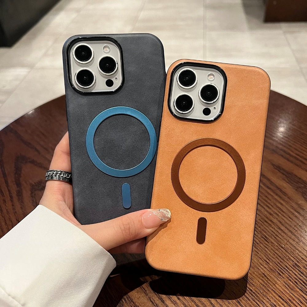 PU Leather Magnetic Charger Phone Case - iPhone 16 Plus