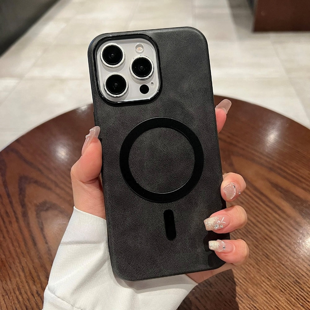 PU Leather Magnetic Charger Phone Case - iPhone 16 Plus