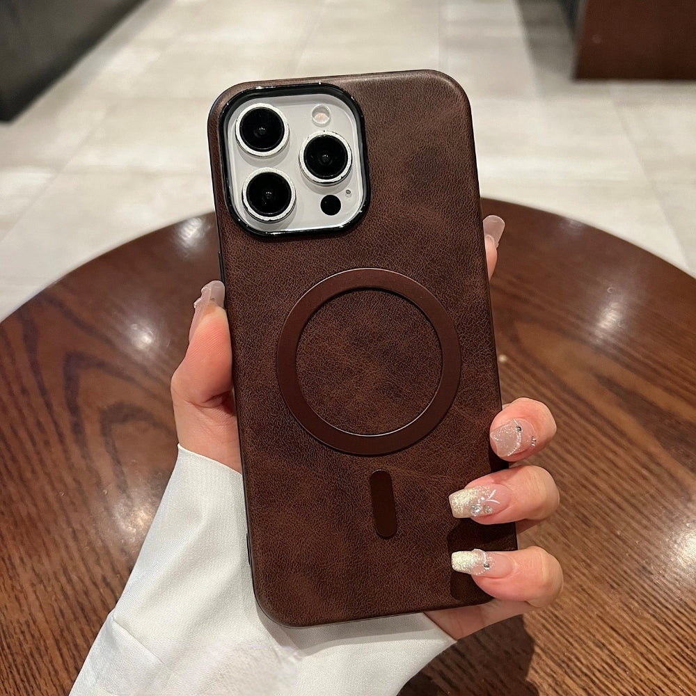PU Leather Magnetic Charger Phone Case - iPhone 16 Plus