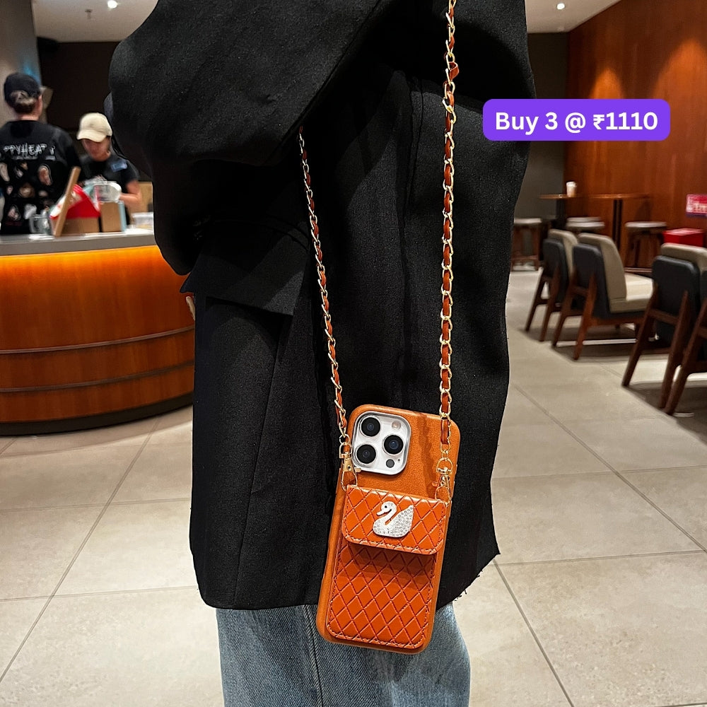 PU Leather Wallet with Lanyard Sling Phone Case | Mobile Cover - iPhone 13