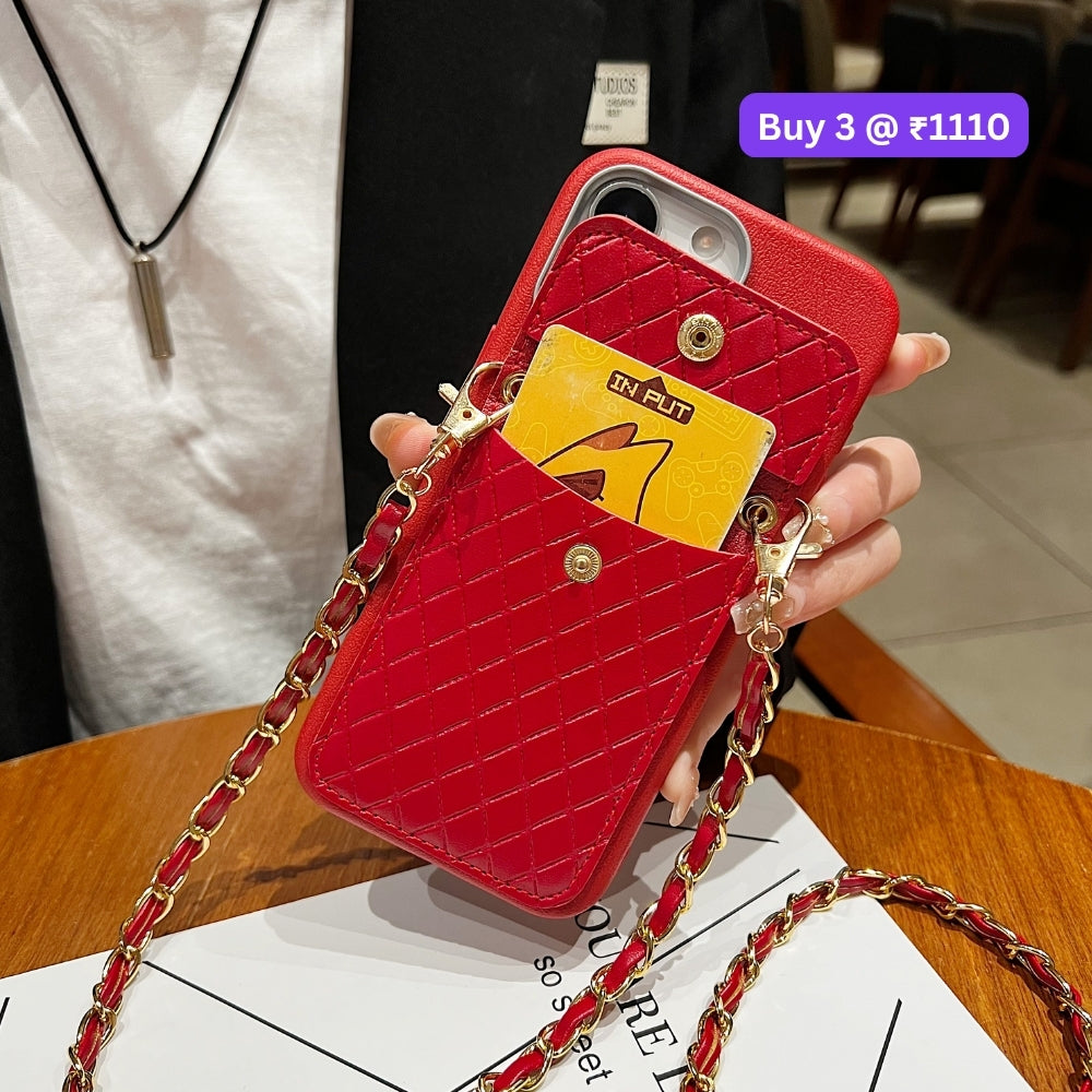 PU Leather Wallet with Lanyard Sling Phone Case | Mobile Cover - iPhone 13