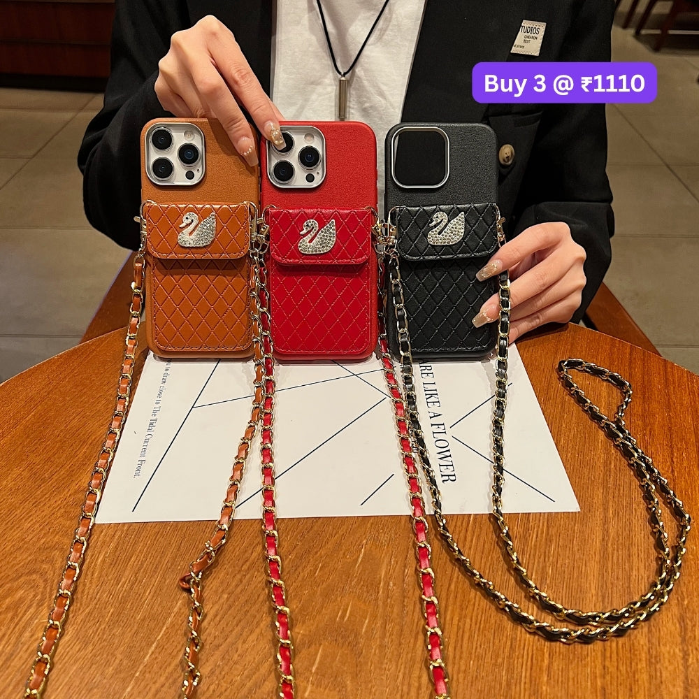 PU Leather Wallet with Lanyard Sling Phone Case | Mobile Cover - iPhone 13