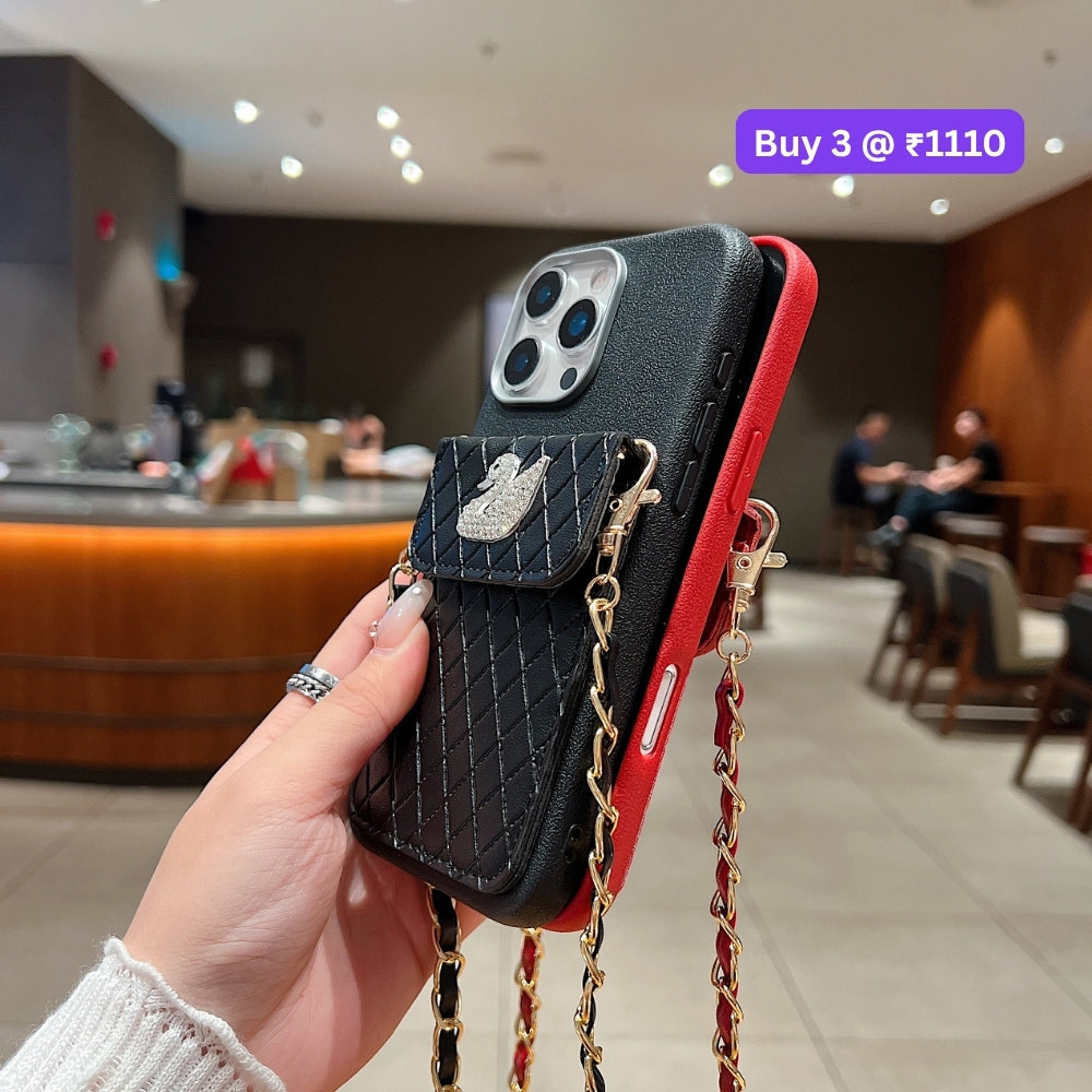 PU Leather Wallet with Lanyard Sling Phone Case | Mobile Cover - iPhone 13