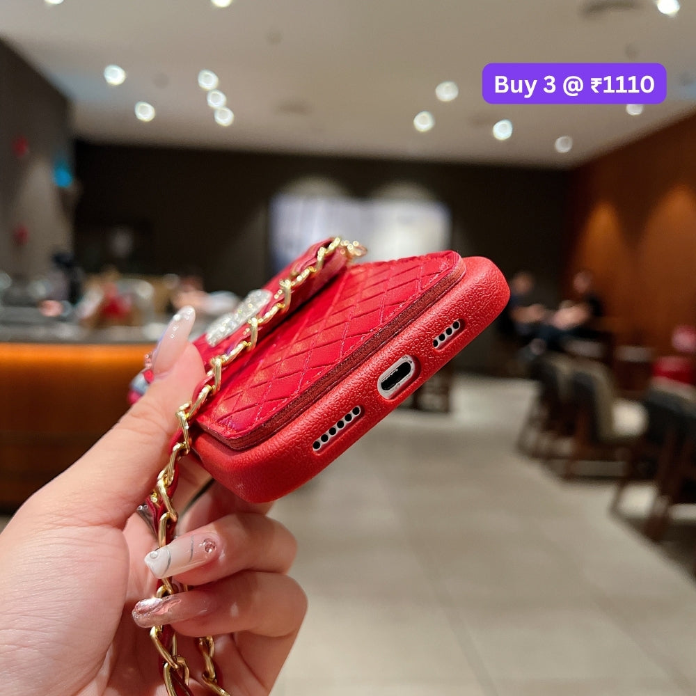 PU Leather Wallet with Lanyard Sling Phone Case | Mobile Cover - iPhone 13
