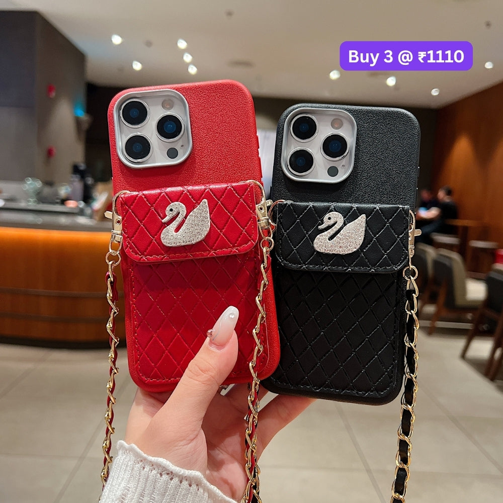 PU Leather Wallet with Lanyard Sling Phone Case | Mobile Cover - iPhone 13