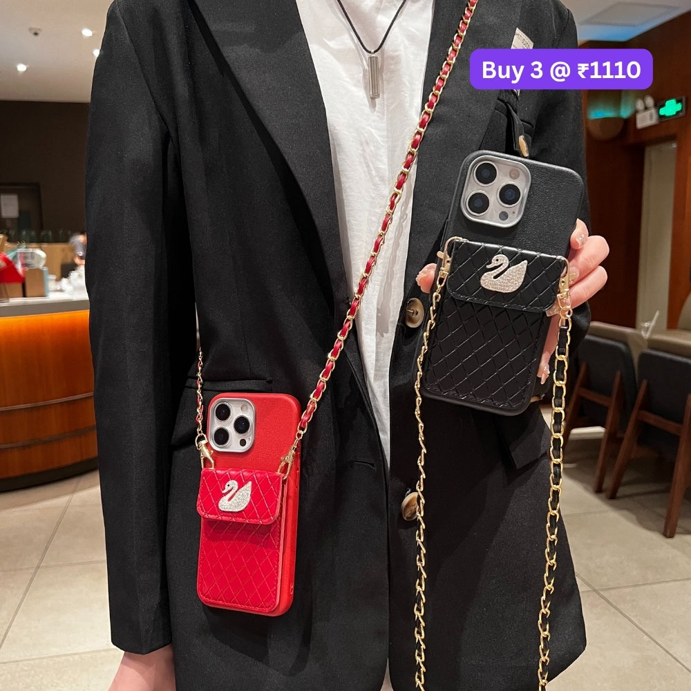 PU Leather Wallet with Lanyard Sling Phone Case | Mobile Cover - iPhone 13