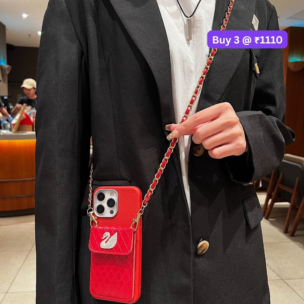 PU Leather Wallet with Lanyard Sling Phone Case | Mobile Cover - iPhone 13