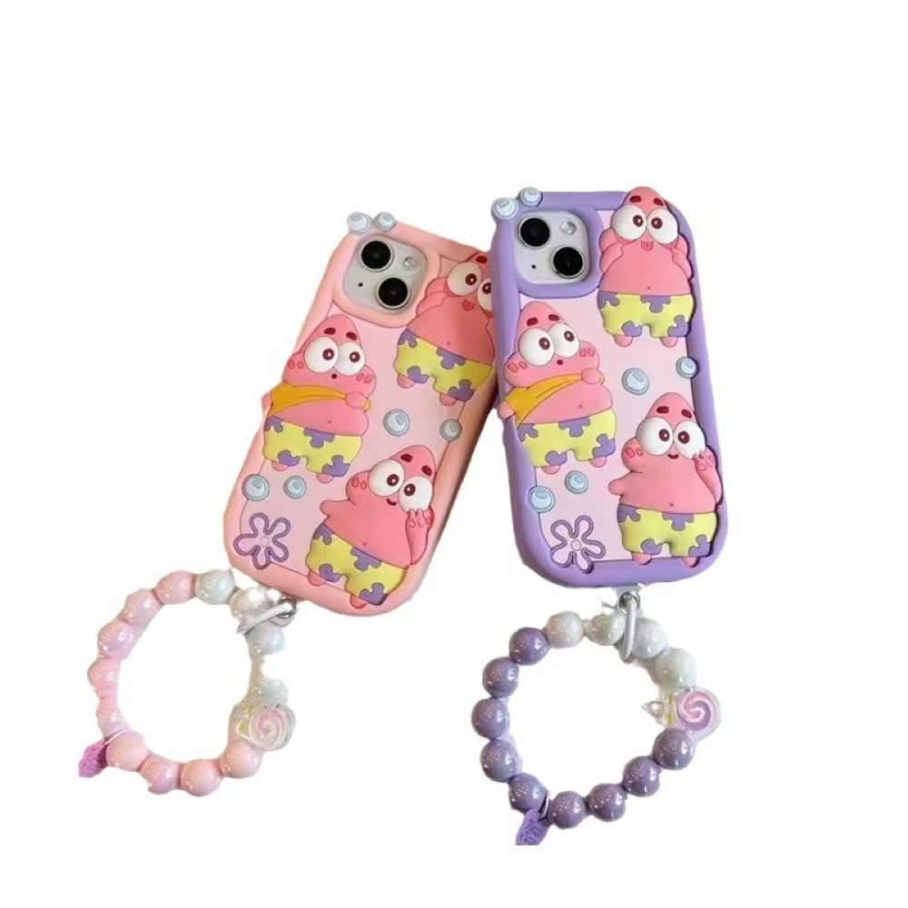 Patrick Star Cartoon TPU (Soft) Silicone Phone Case with Bracelet - iPhone 15 Pro Max