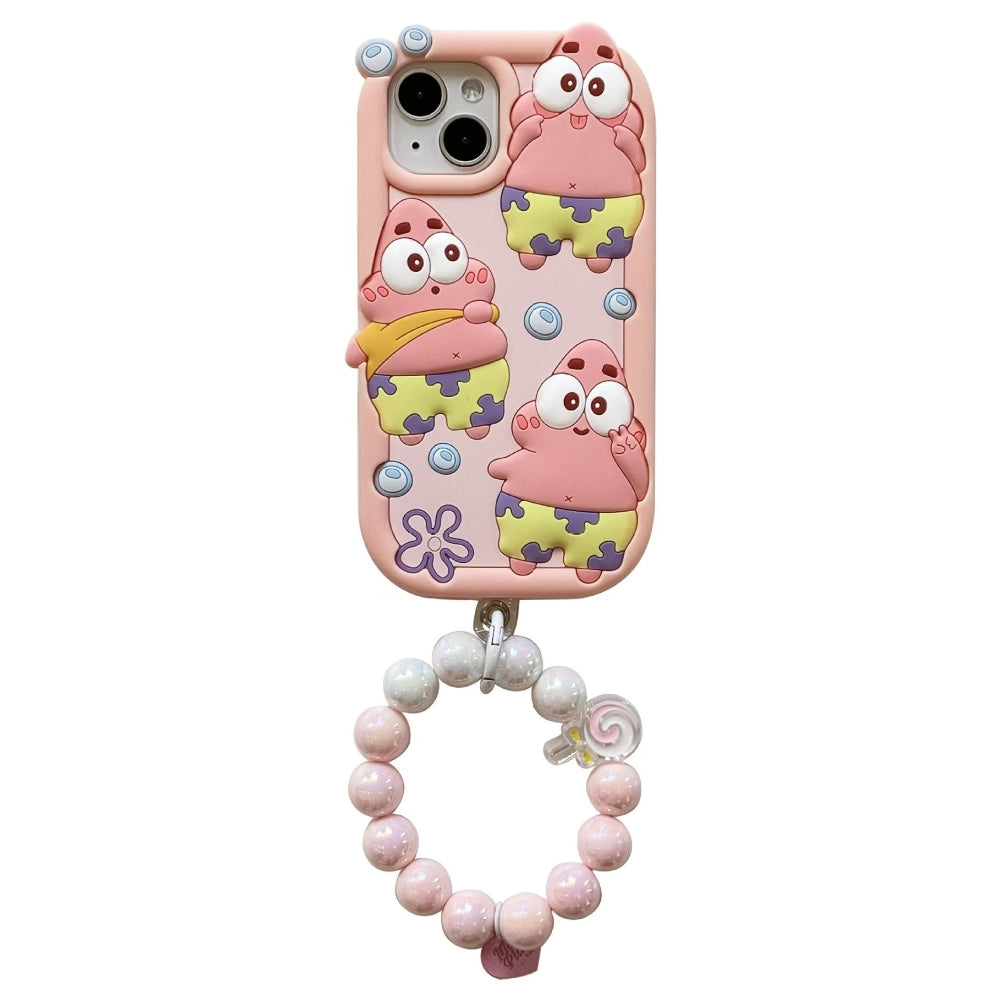 Patrick Star Cartoon TPU (Soft) Silicone Phone Case with Bracelet - iPhone 15 Pro Max