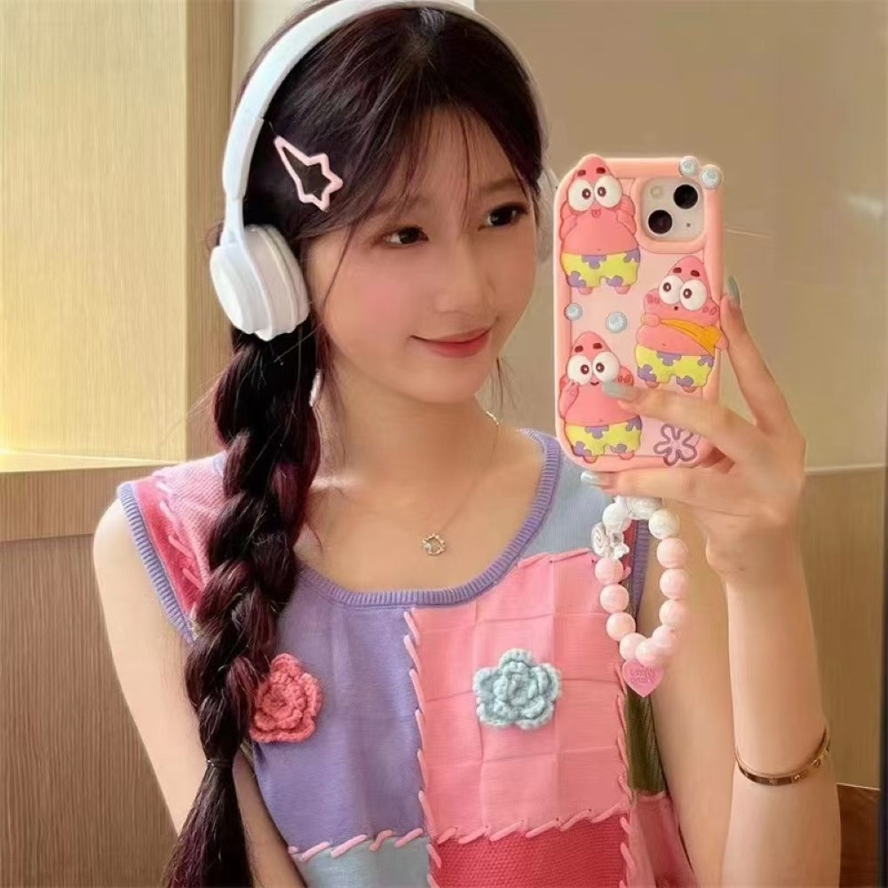 Patrick Star Cartoon TPU (Soft) Silicone Phone Case with Bracelet - iPhone 15 Pro Max