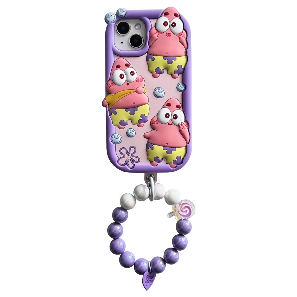 Patrick Star Cartoon TPU (Soft) Silicone Phone Case with Bracelet - iPhone 15 Pro Max