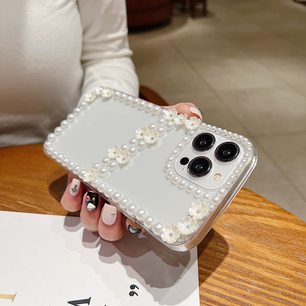 Pearl Border Floral Transparent Phone Case
