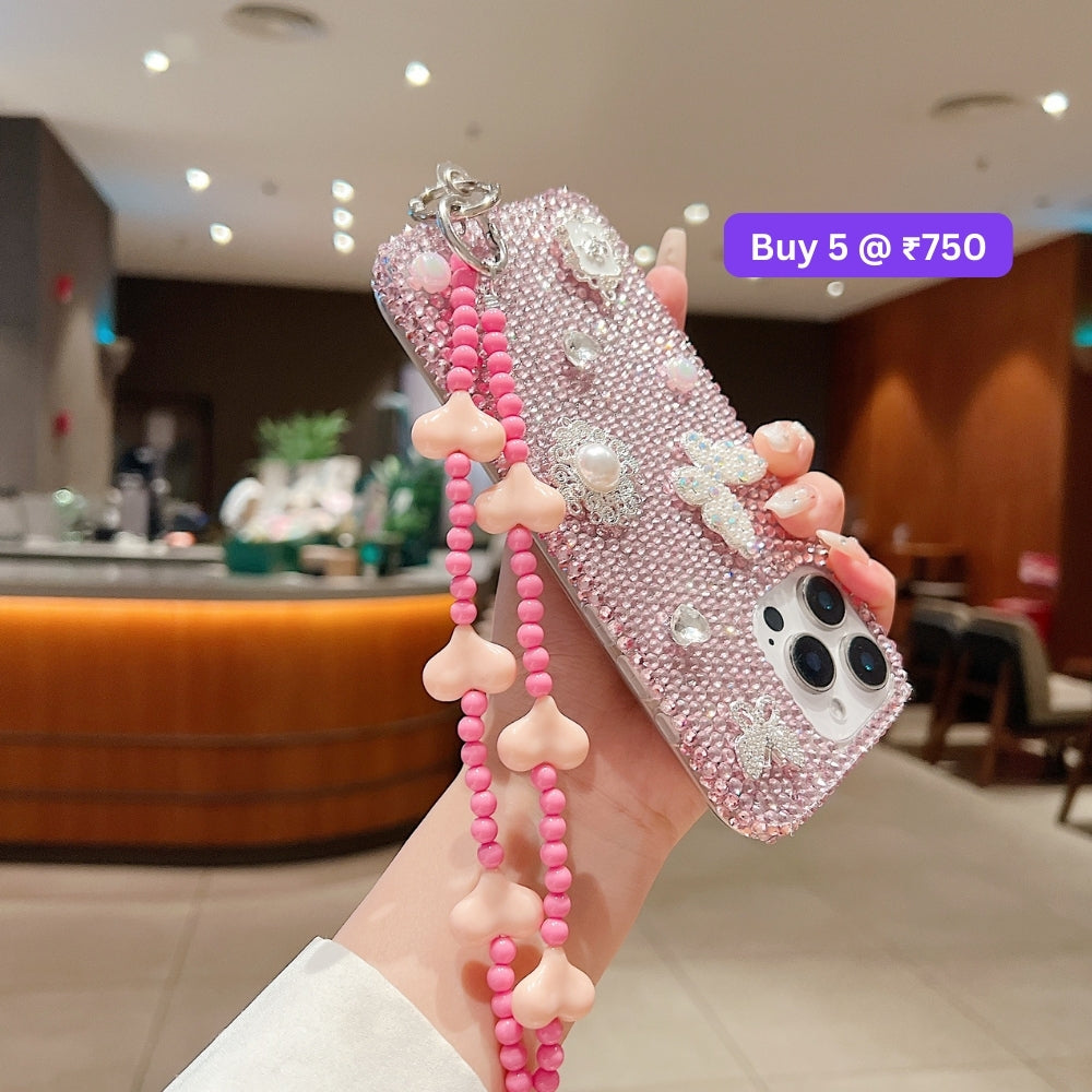 Phone Case Lanyard long Crossbody Pearl and Heart Chain