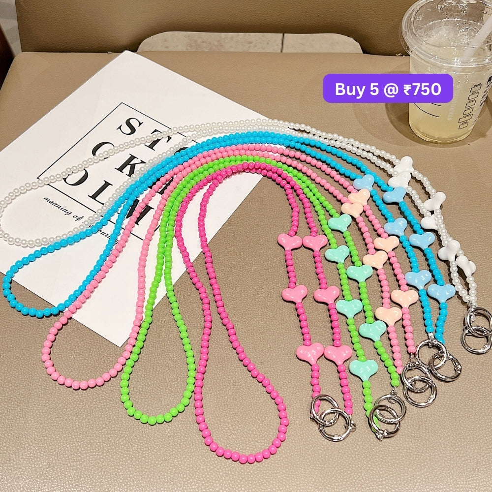 Phone Case Lanyard long Crossbody Pearl and Heart Chain