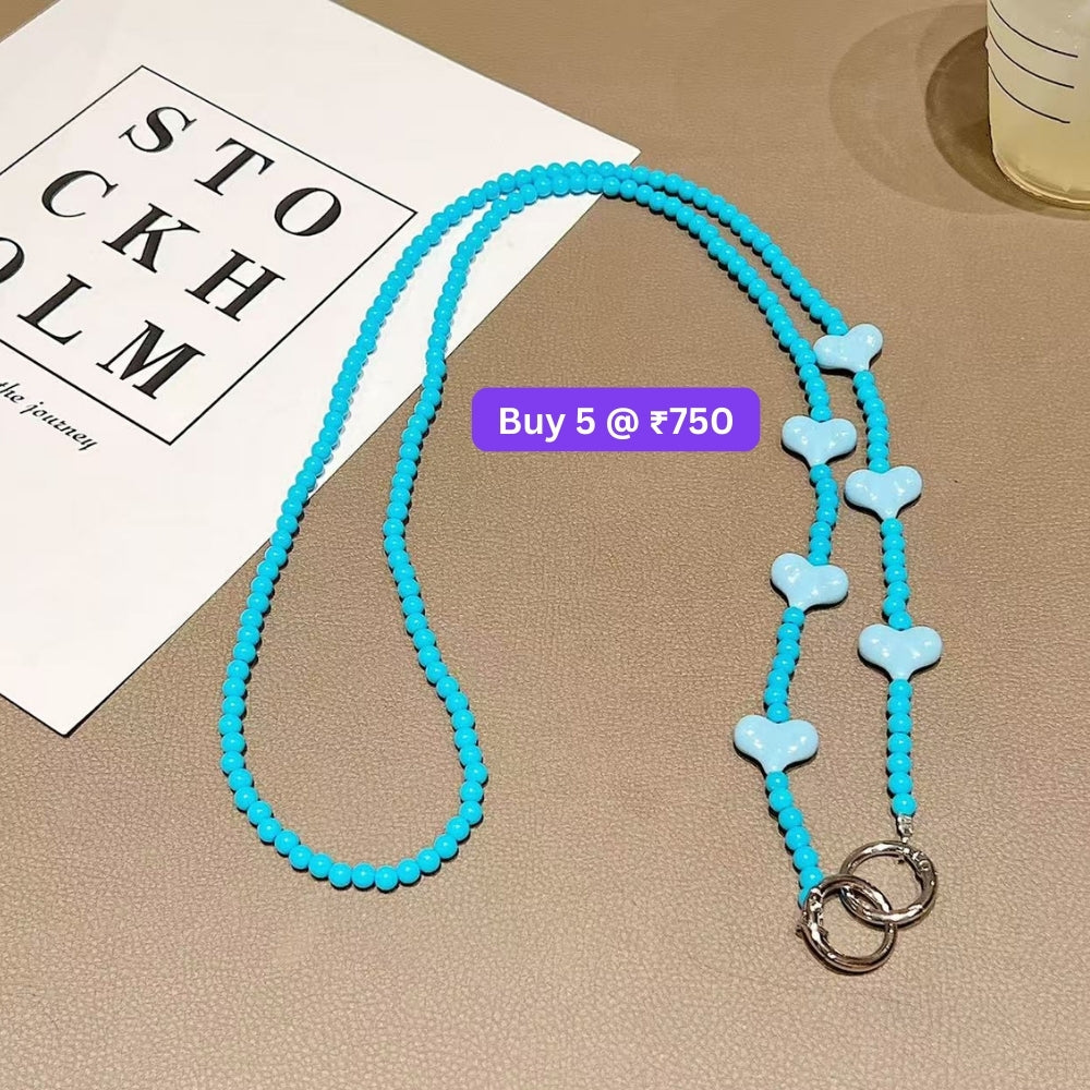 Phone Case Lanyard long Crossbody Pearl and Heart Chain