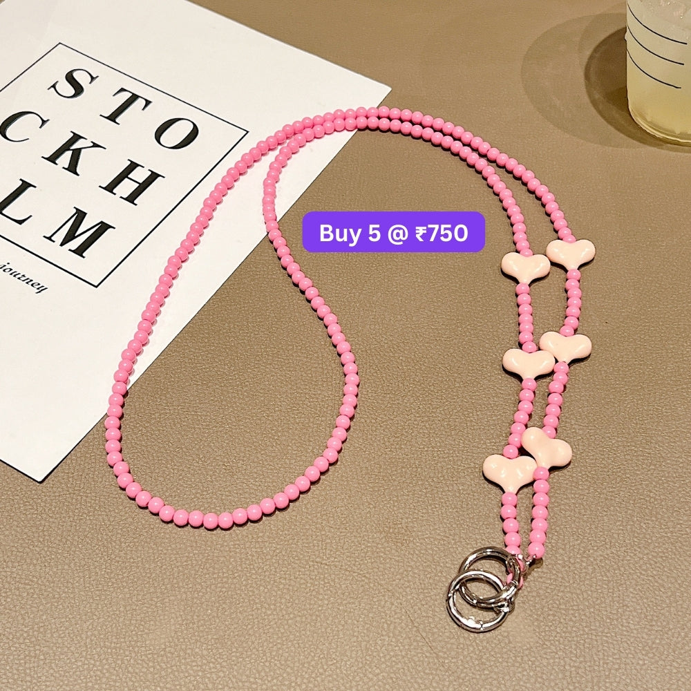 Phone Case Lanyard long Crossbody Pearl and Heart Chain