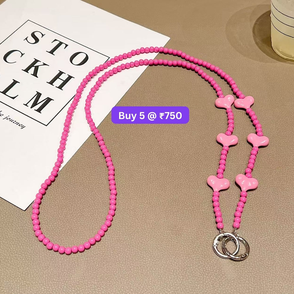 Phone Case Lanyard long Crossbody Pearl and Heart Chain