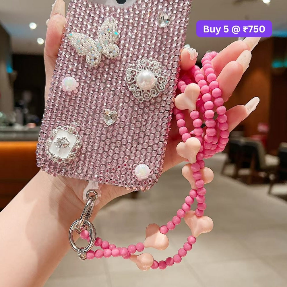 Phone Case Lanyard long Crossbody Pearl and Heart Chain