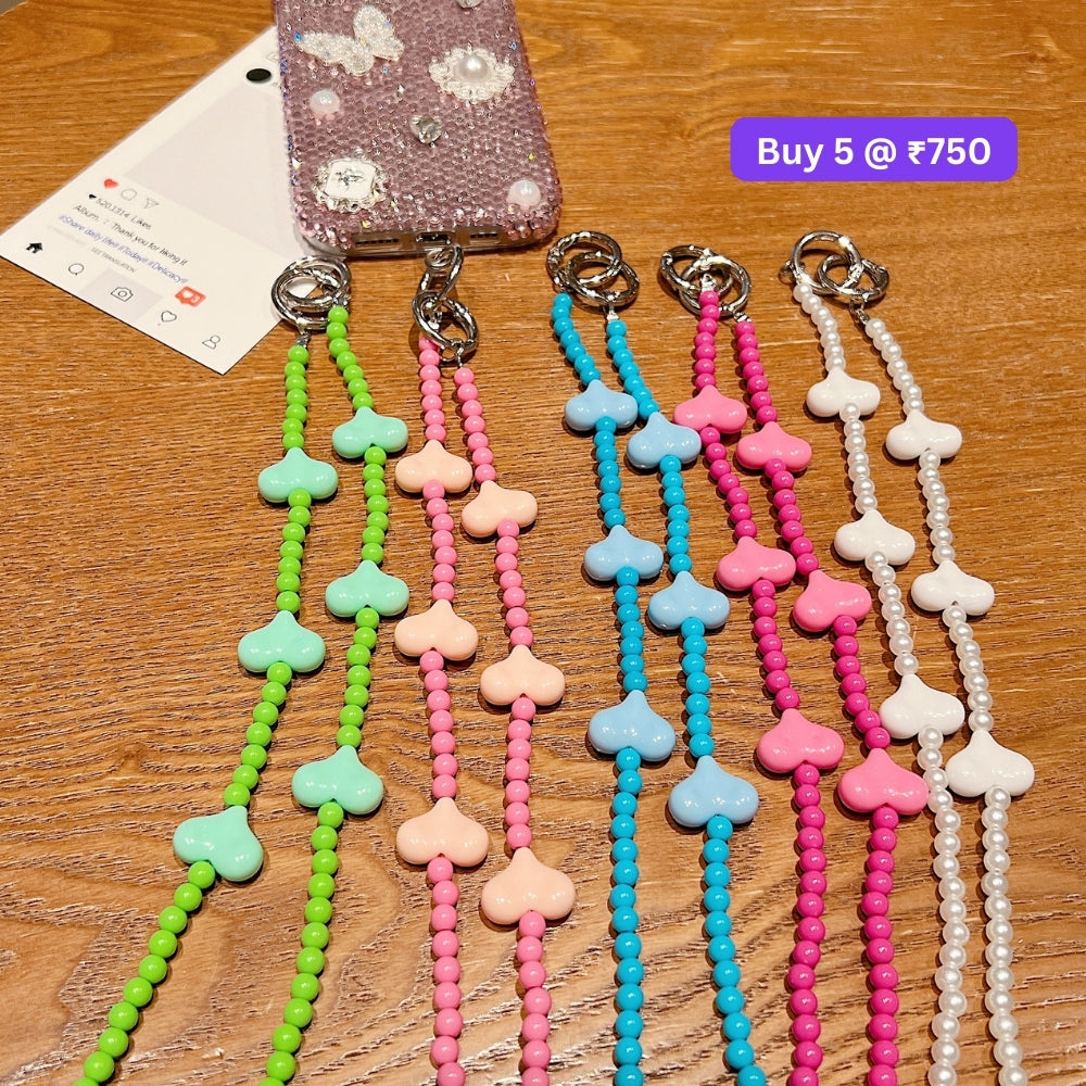 Phone Case Lanyard long Crossbody Pearl and Heart Chain