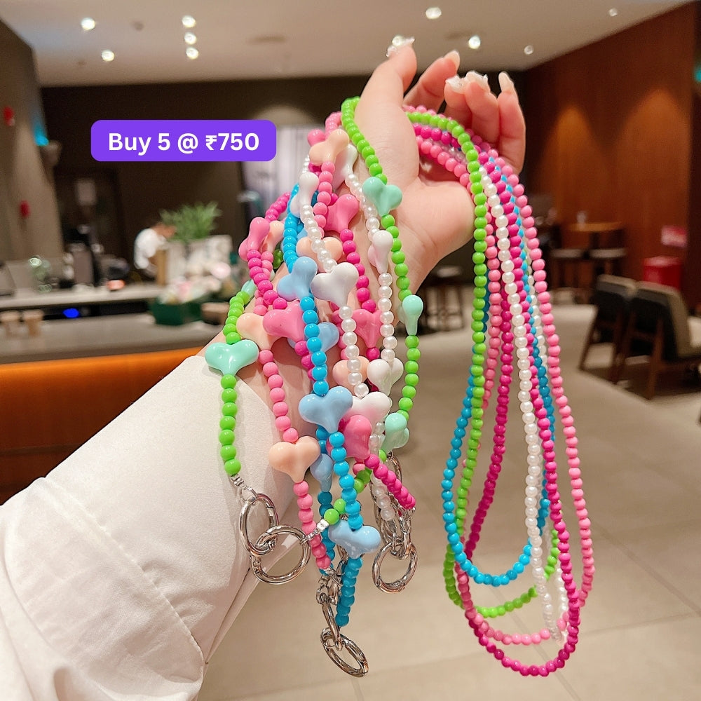 Phone Case Lanyard long Crossbody Pearl and Heart Chain