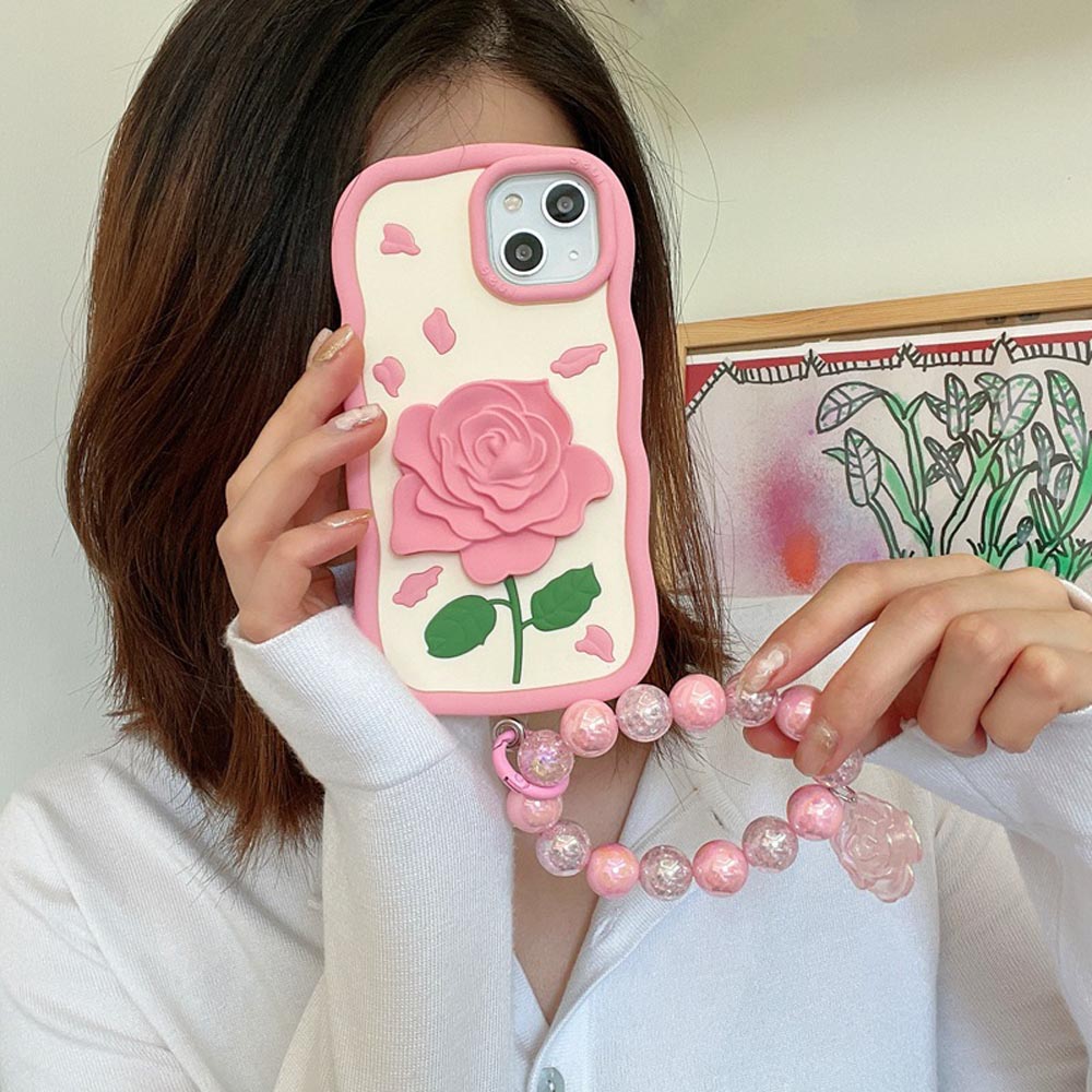 Pink Rose Silicone Soft Cover With Bracelet iPhone 12 Pro Max