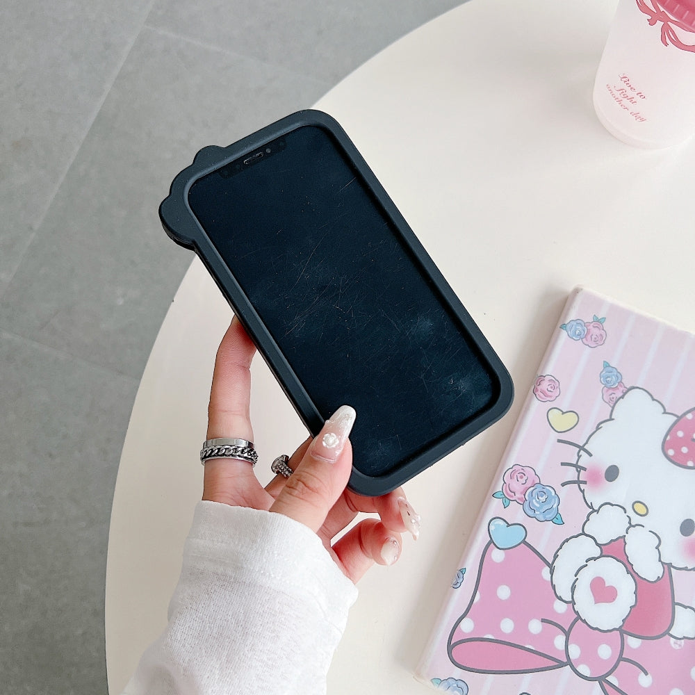 Polka Dot Bow Kitty Stand Silicone Phone Case
