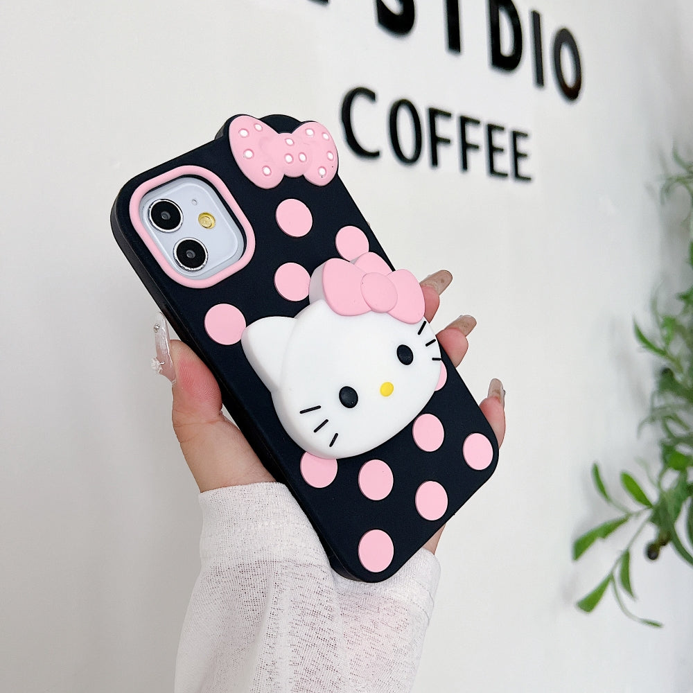 Polka Dot Bow Kitty Stand Silicone Phone Case