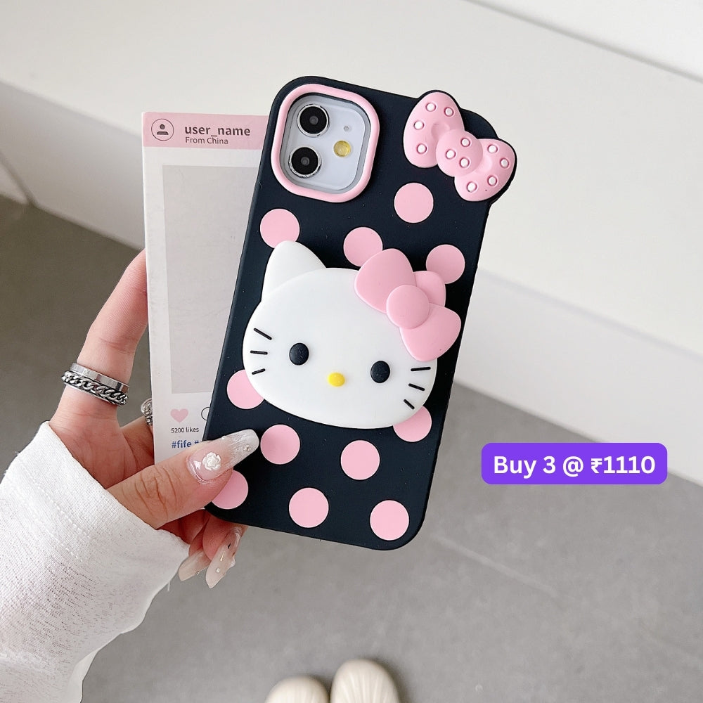 Polka Dot Bow Kitty Stand Silicone Phone Case | Mobile Cover - iPhone 13