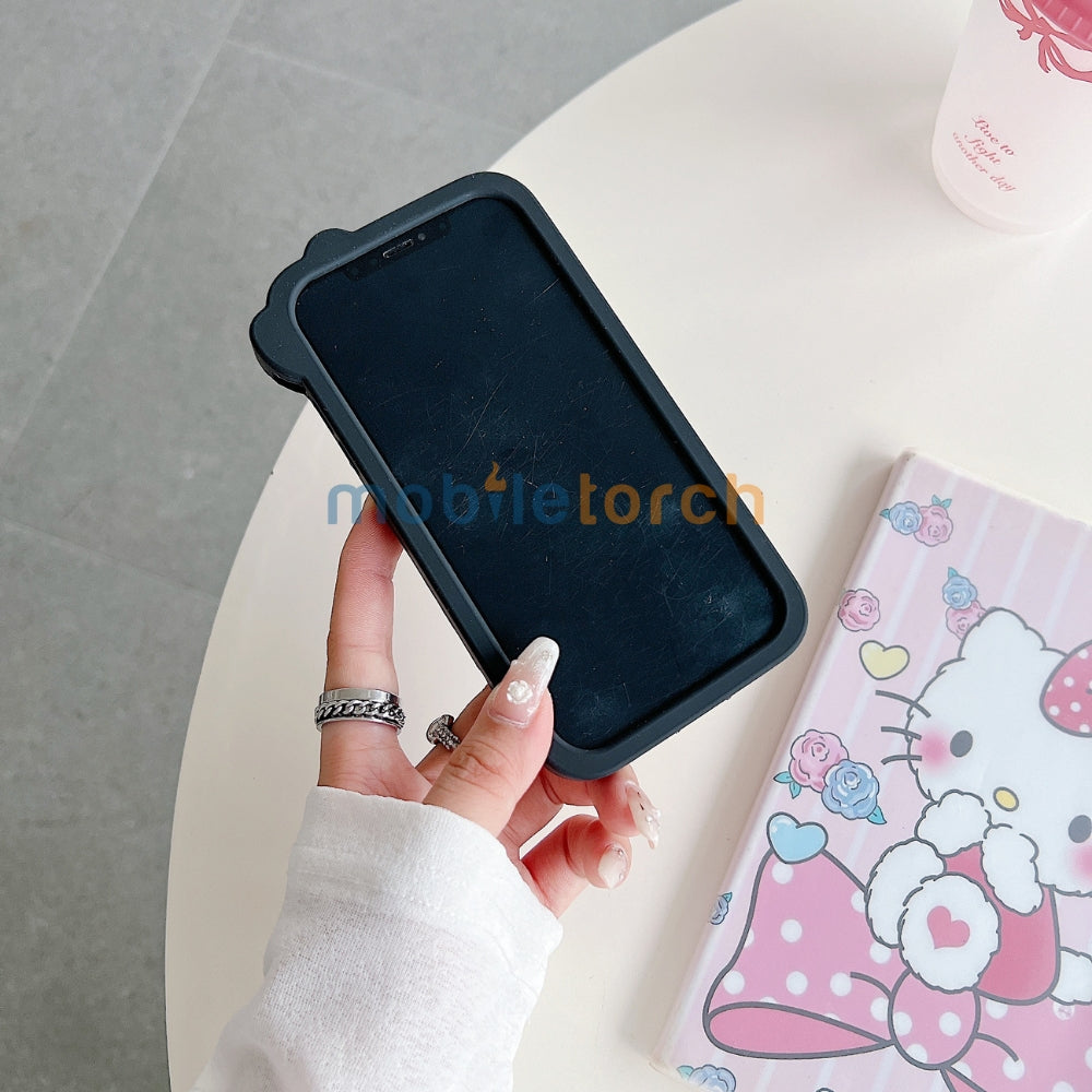 Polka Dot Bow Kitty Stand Silicone Phone Case | Mobile Cover - iPhone 15 Pro Max