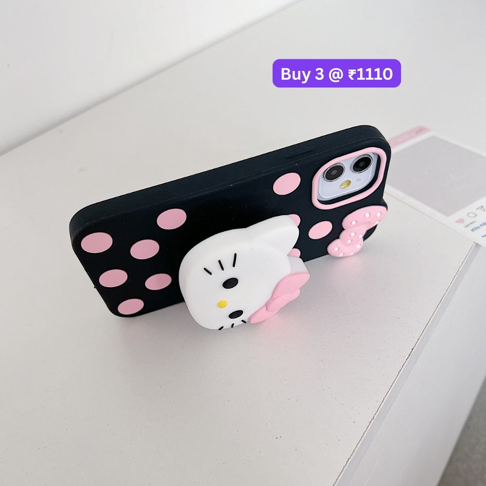 Polka Dot Bow Kitty Stand Silicone Phone Case | Mobile Cover - iPhone 13
