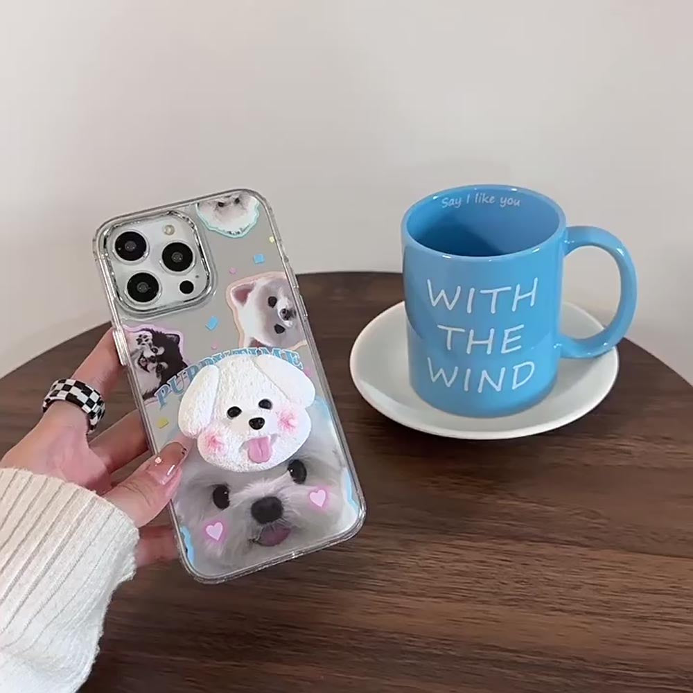Puppy Face Luxury Plating Case with Puppy Face Popsocket - iPhone 15 Pro Max