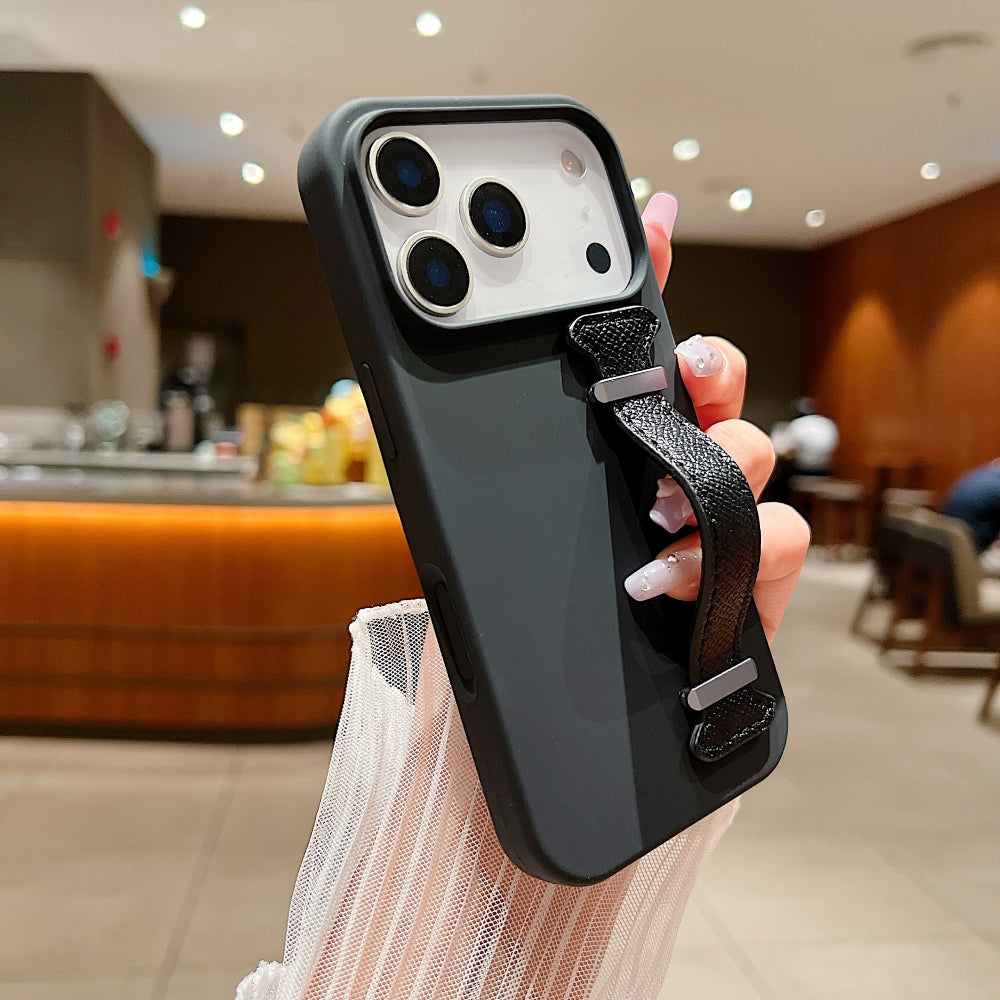 Pure Color Liquid Silicone Phone Case with Wrist Strap
