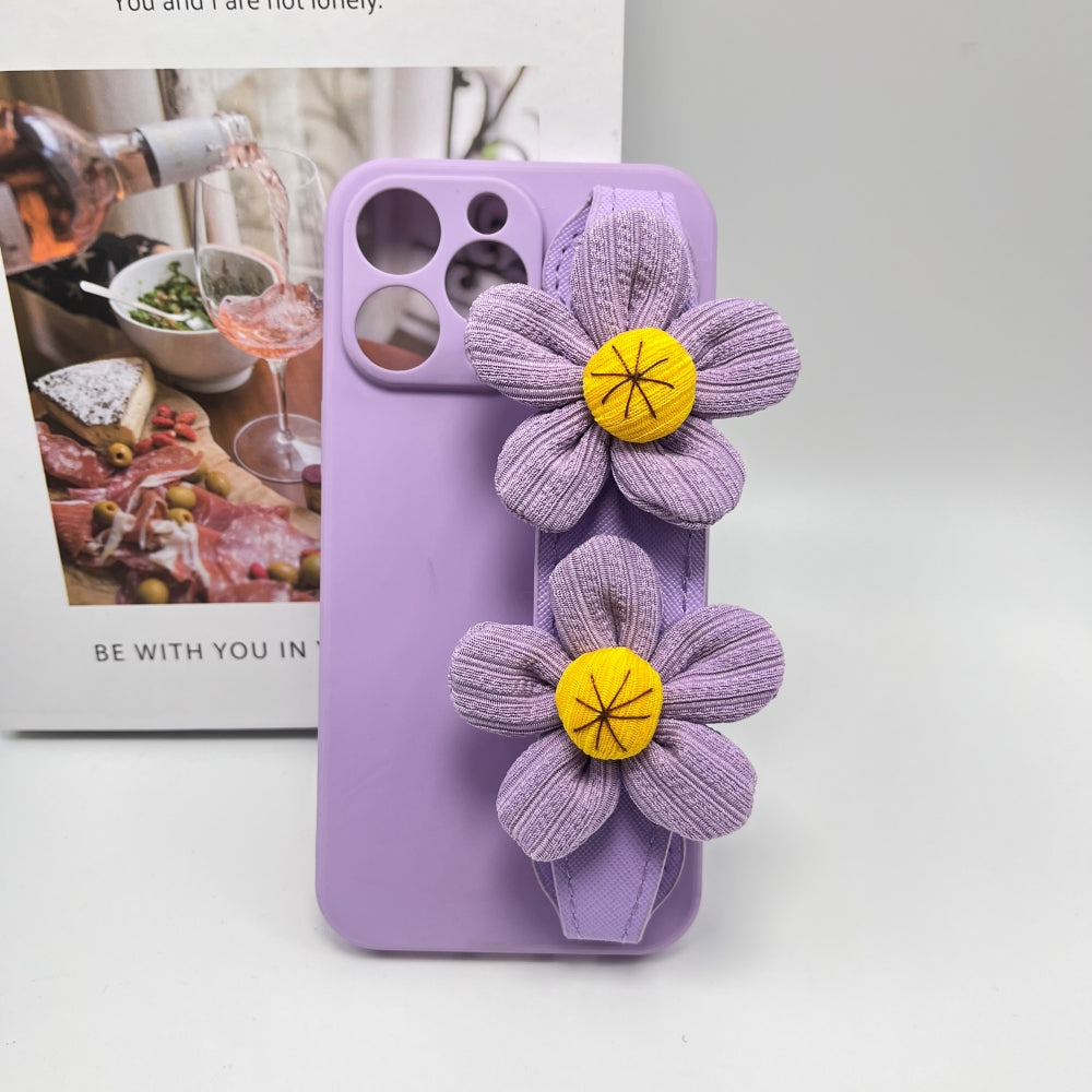 Purple Flower Wrist Strap Holder Silicone Soft Camera Protection Case - iPhone 12 Mini
