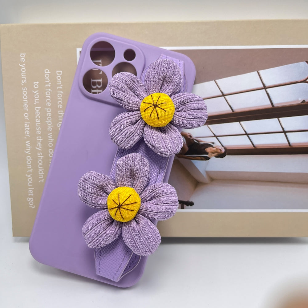 Purple Flower Wrist Strap Holder Silicone Soft Camera Protection Case - iPhone 13 Mini