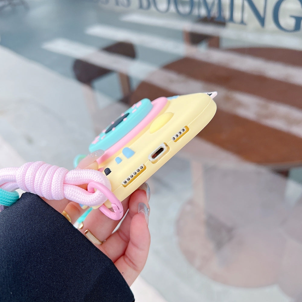 Retro Camera Shape Stand Phone Case With Lanyard Strap