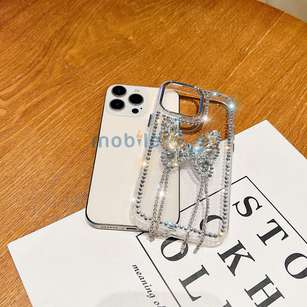 Rhinestone Butterfly Stone Transparent TPU (Soft) Phone Case | Mobile Cover - iPhone 16 Plus