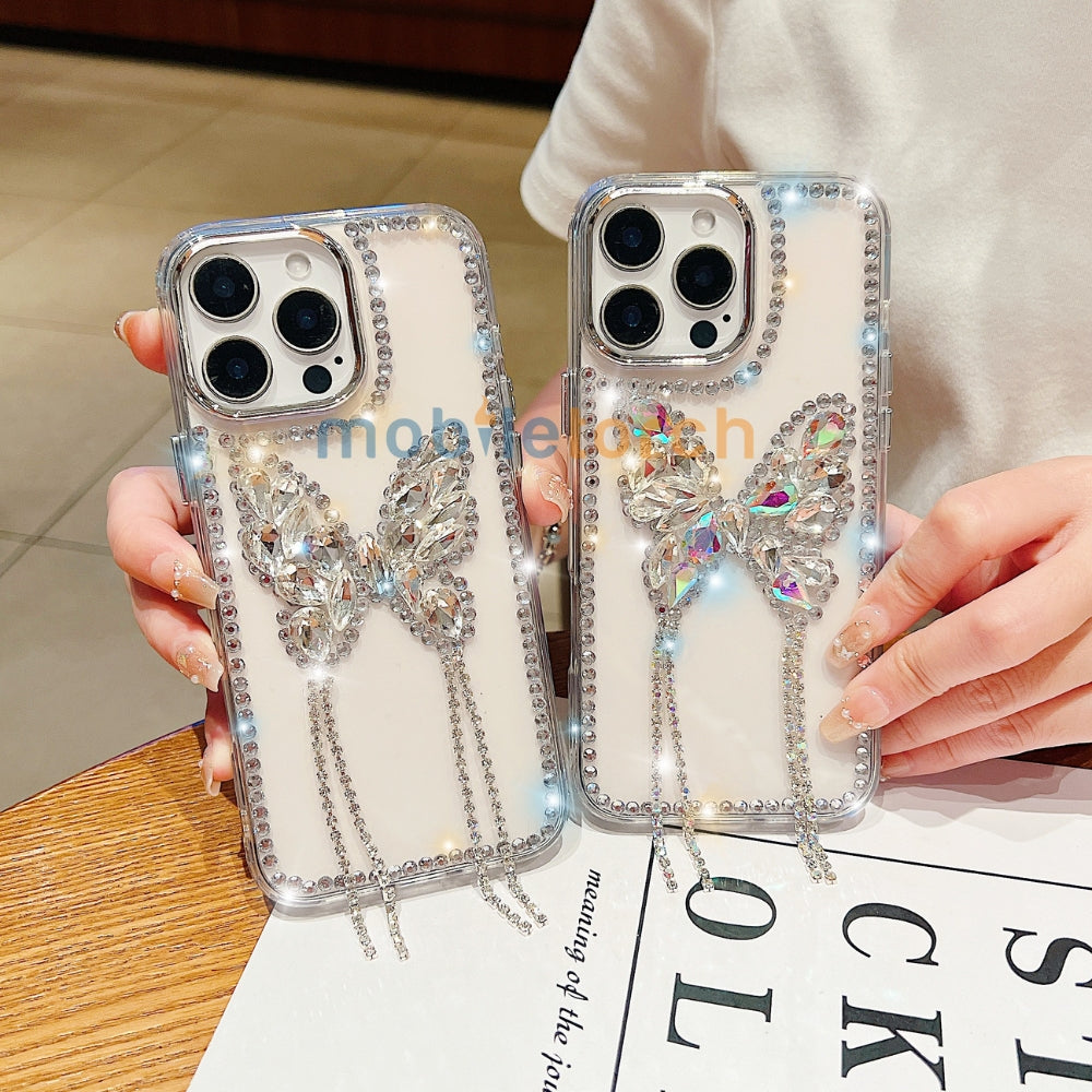 Rhinestone Butterfly Stone Transparent TPU (Soft) Phone Case | Mobile Cover - iPhone 16 Plus