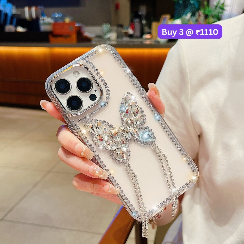 Rhinestone Butterfly Stone Transparent TPU (Soft) Phone Case | Mobile Cover - iPhone 13